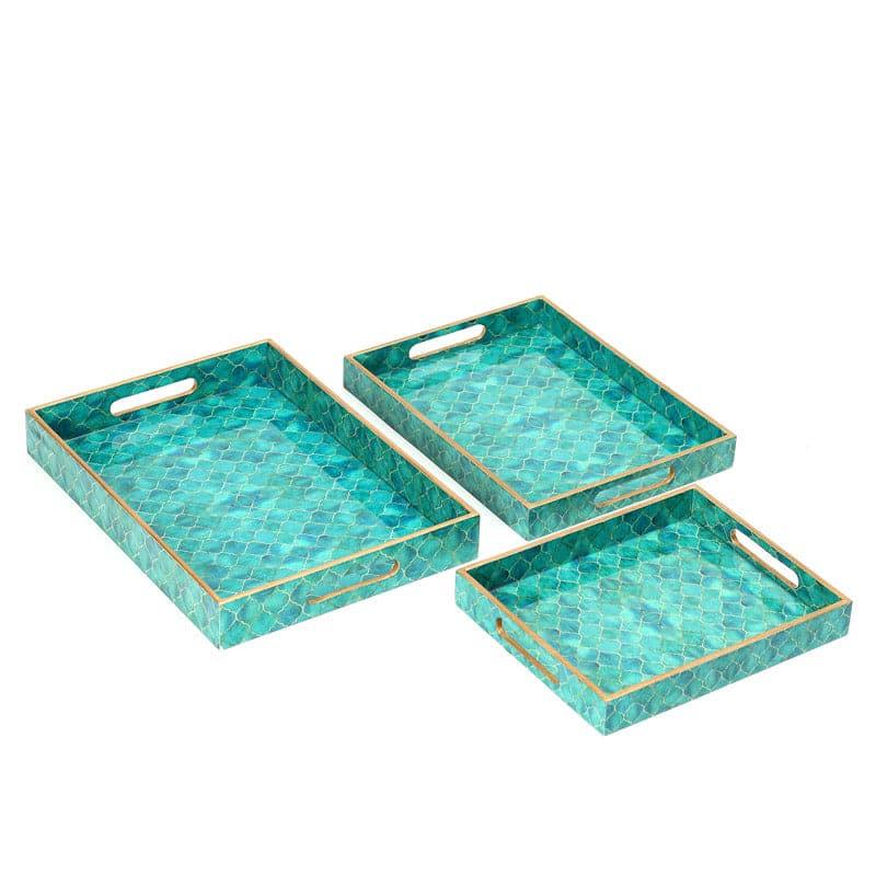 Buy Teal Drip Serving Tray - Set Of Three Serving Tray from Vaaree