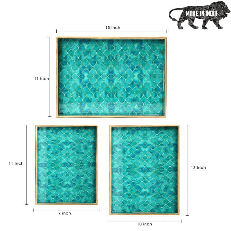 Buy Teal Drip Serving Tray - Set Of Three Serving Tray from Vaaree