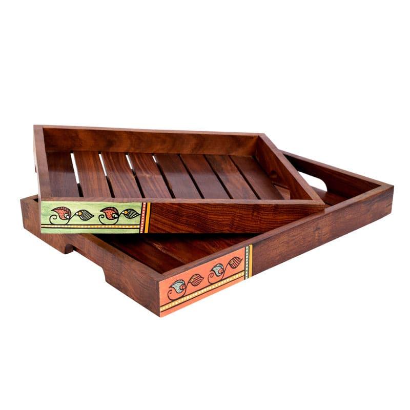 Buy Veeyan Wooden Tray - Set Of Two Serving Tray from Vaaree