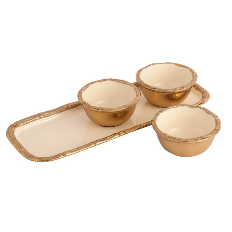 Buy Vess Bowl With Tray (Gold) - Set Of Four Serving Tray from Vaaree