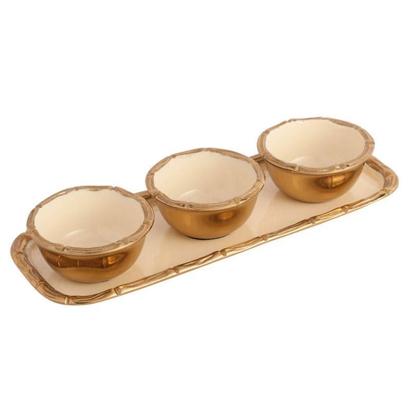 Buy Vess Bowl With Tray (Gold) - Set Of Four Serving Tray from Vaaree