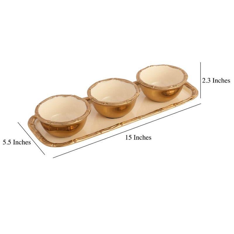 Buy Vess Bowl With Tray (Gold) - Set Of Four Serving Tray from Vaaree