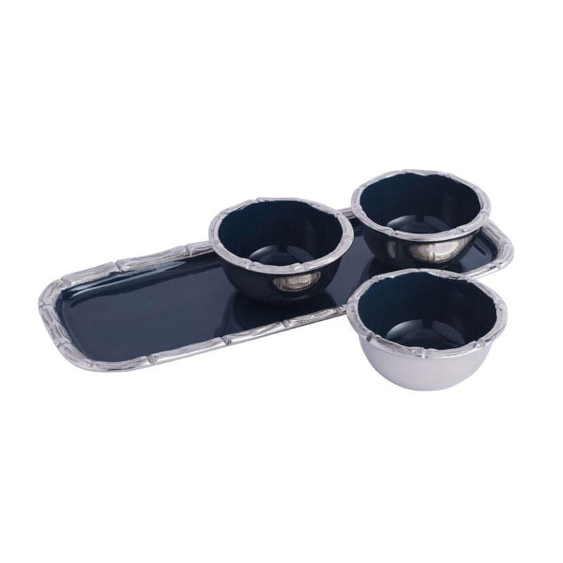 Buy Vess Bowl With Tray (Silver) - Set Of Four Serving Tray from Vaaree