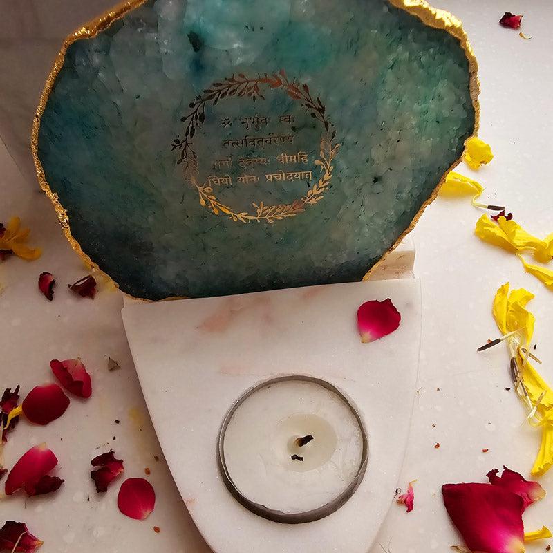 Buy Gayathri Mantra Agate & Marble Tealight Candle Holder - Green Gift Box from Vaaree