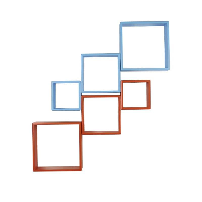 Shelves - Aura Cube Wall Shelf - Blue & Orange - Set Of Six