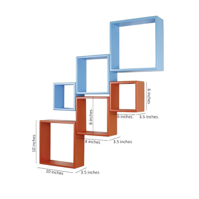 Shelves - Aura Cube Wall Shelf - Blue & Orange - Set Of Six