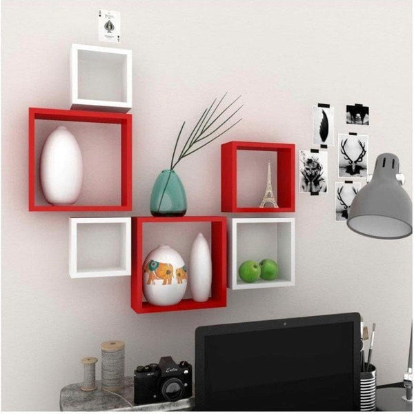 Shelves - Aura Cube Wall Shelf - Red & White - Set Of Six