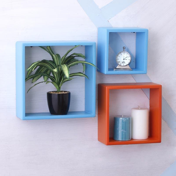 Shelves - Aura Wall Shelf - Blue & Orange - Set Of Three