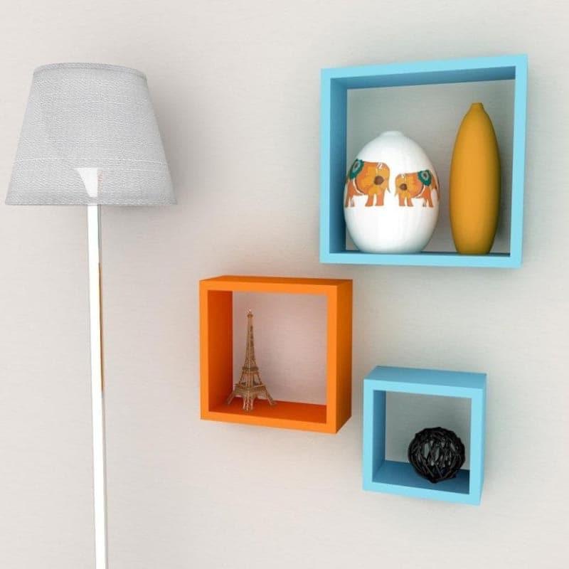 Shelves - Aura Wall Shelf - Blue & Orange - Set Of Three