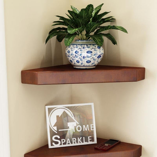 Shelves - Berk Corner Floating Wall Shelf (Brown) - Set Of Two