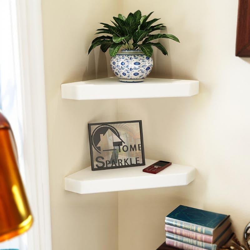 Buy Berk Corner Floating Wall Shelf (White) - Set Of Two Shelves from Vaaree