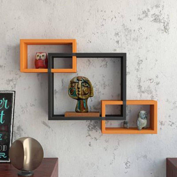 Shelves - Block Ride Wall Shelf - Black & Orange - Set Of Three