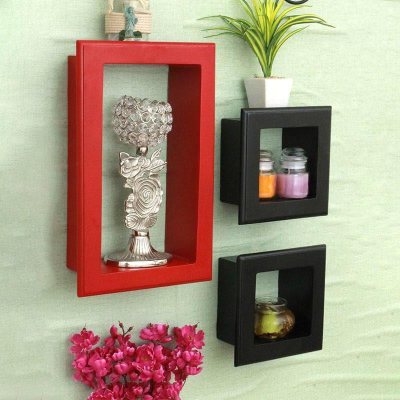 Shelves - Celestial Cubbies Wall Shelf - Red & Black - Set Of Three