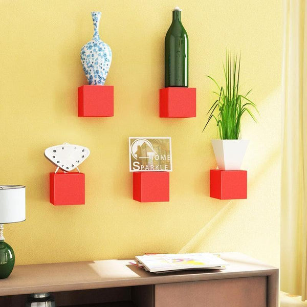 Shelves - Cube Box Floating Wall Shelf (Red) - Set Of Five