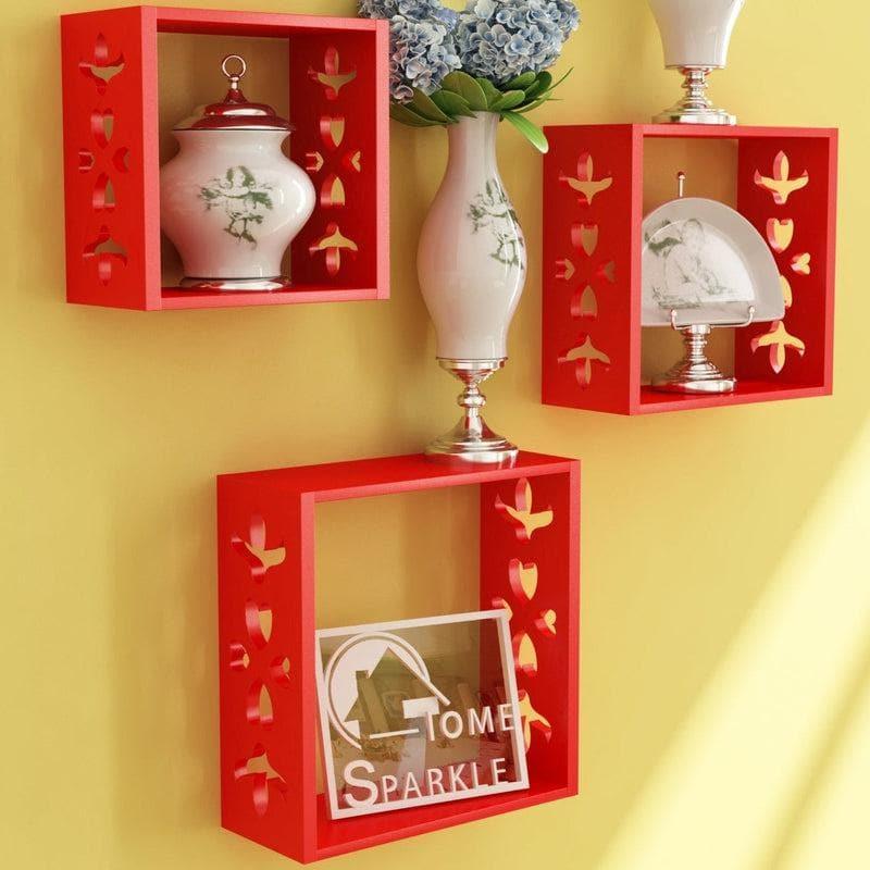 Shelves - Cube Craft Floating Wall Shelf (Red) - Set Of Three