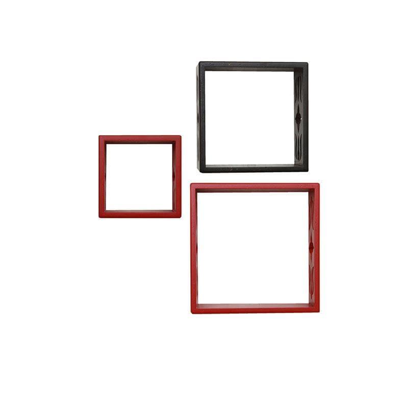 Shelves - Cube Floating Wall Shelf (Red & Brown) - Set Of Three