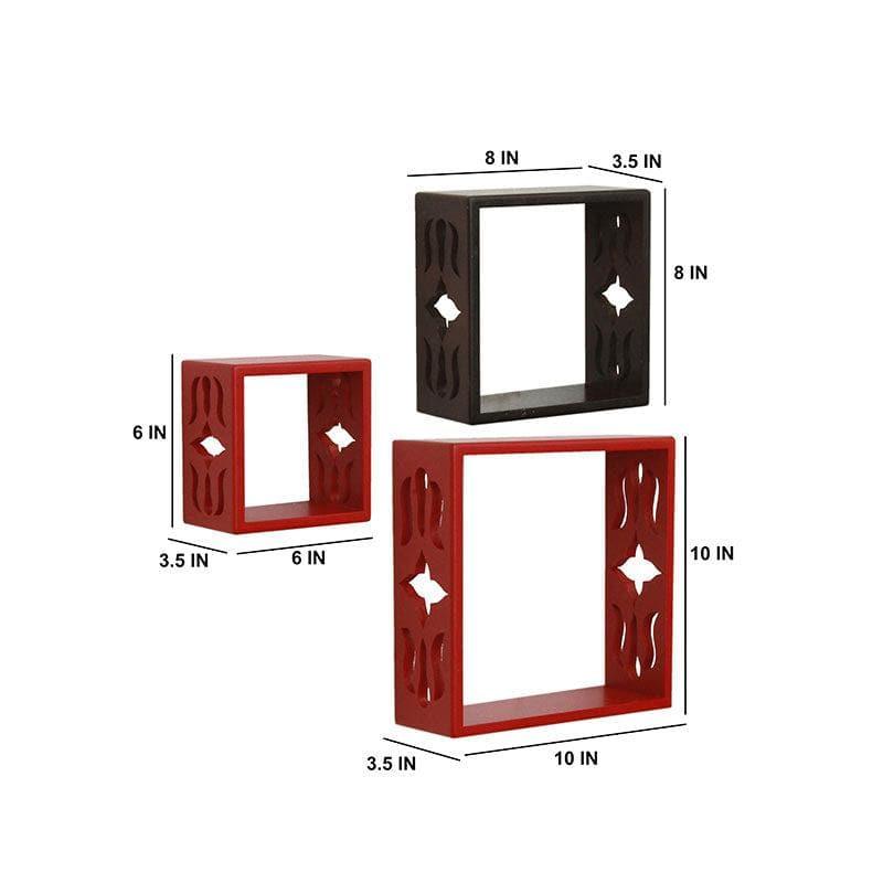 Shelves - Cube Floating Wall Shelf (Red & Brown) - Set Of Three