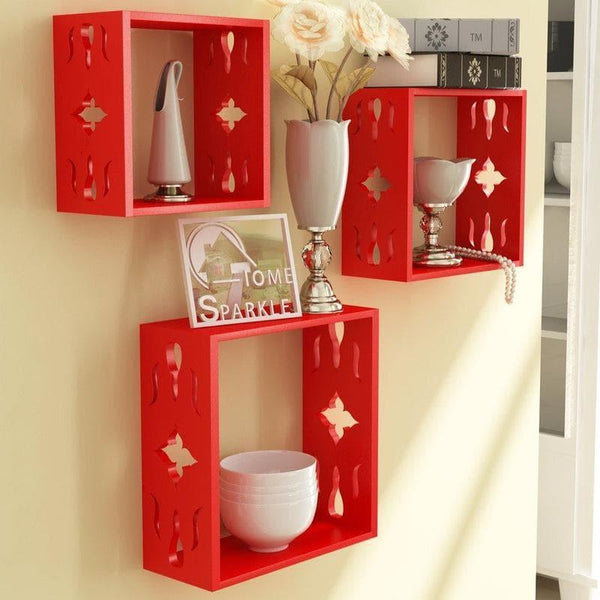 Shelves - Cube Floating Wall Shelf (Red) - Set Of Three