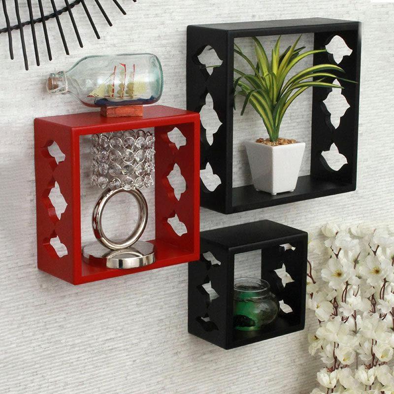 Shelves - Cubix Floating Wall Shelf (Black & Red) - Set Of Three