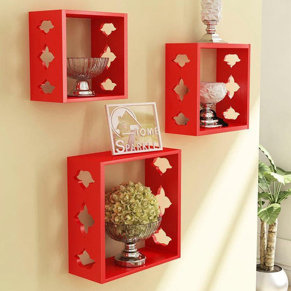 Shelves - Cubix Floating Wall Shelf (Red) - Set Of Three