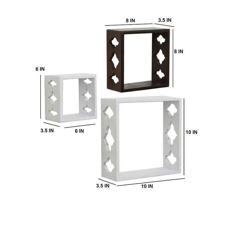 Shelves - Cubix Floating Wall Shelf (White & Brown) - Set Of Three