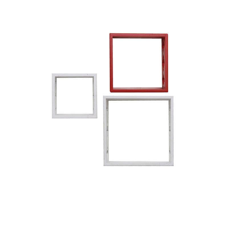 Shelves - Cubix Floating Wall Shelf (White & Red) - Set Of Three