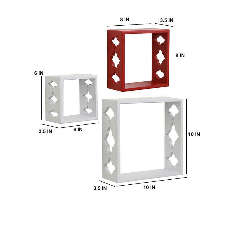 Shelves - Cubix Floating Wall Shelf (White & Red) - Set Of Three