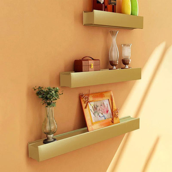 Shelves - Curio Collector Wall Shelf - Gold - Set Of Three