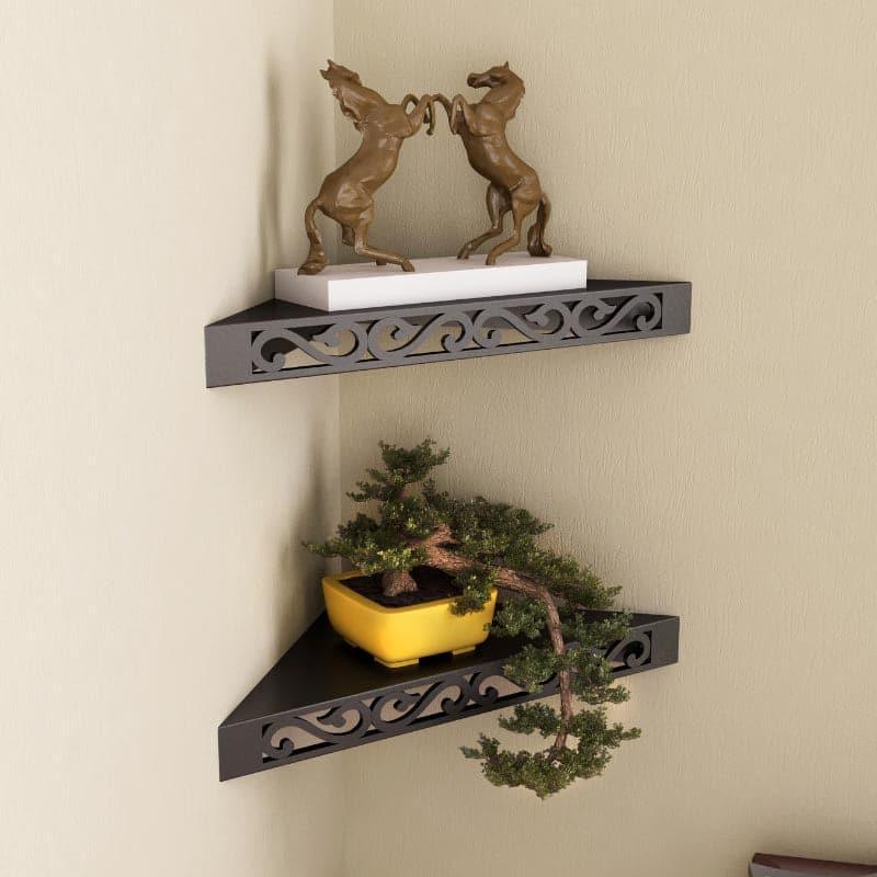 Shelves - Delores Corner Floating Shelf (Black) - Set Of Two