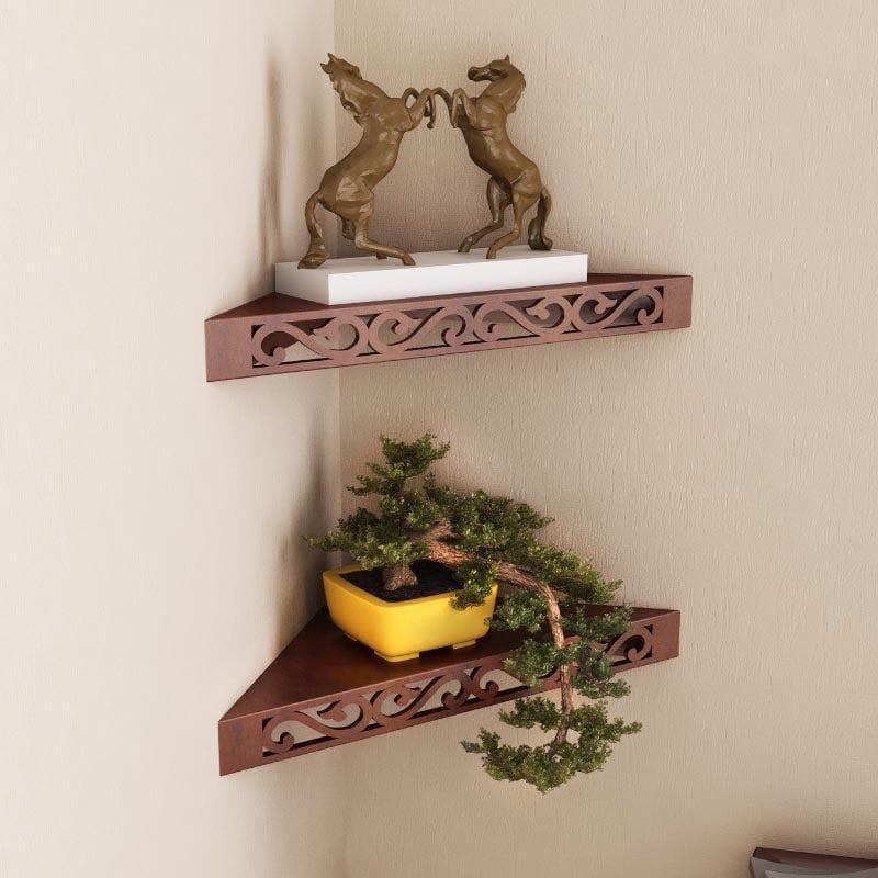 Buy Delores Corner Floating Shelf (Brown) - Set Of Two Shelves from Vaaree