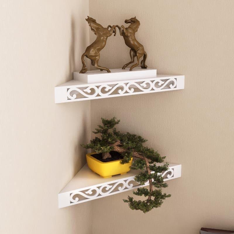 Shelves - Delores Corner Floating Shelf (White) - Set Of Two