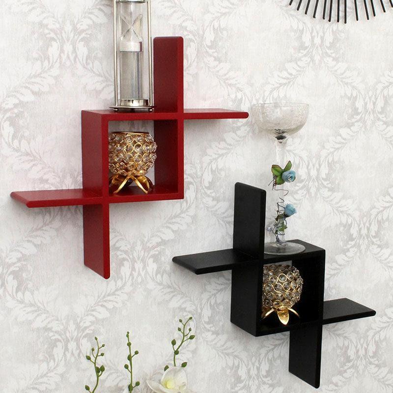 Shelves - Enigma Wall Shelf - Black & Red - Set Of Two