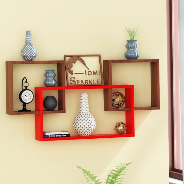 Shelves - Harmonic Holders Wall Shelf - Red & Brown - Set Of Three