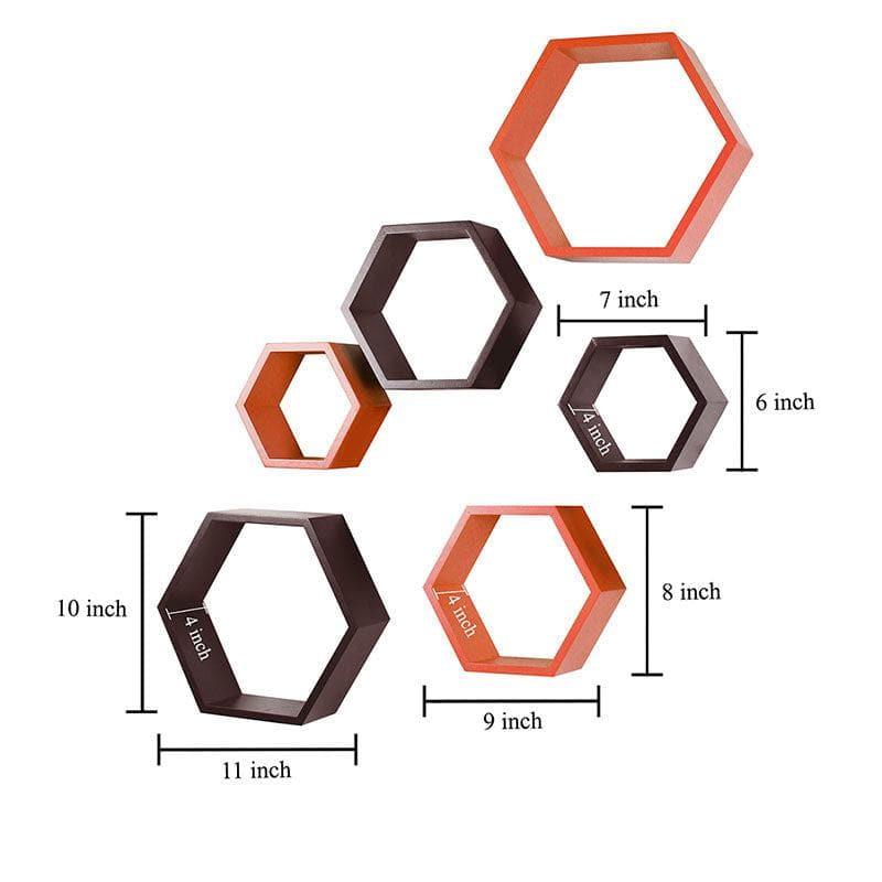 Shelves - Hexa Comb Wall Shelf - Brown & Orange - Set Of Three