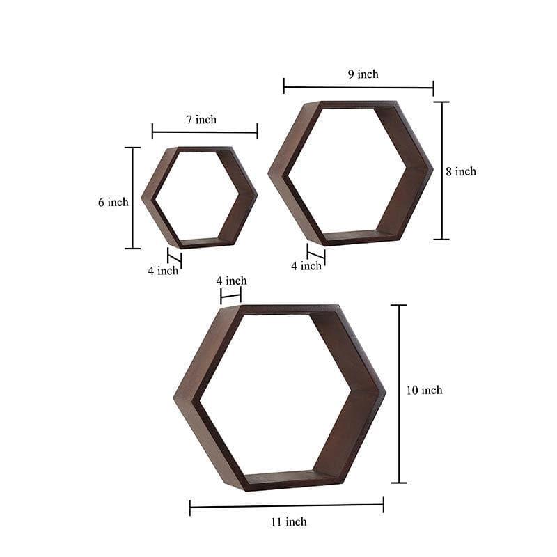 Shelves - Hexa Comb Wall Shelf - Brown - Set Of Three