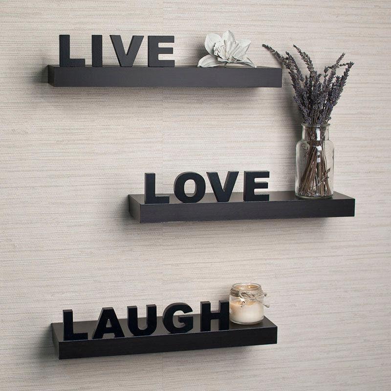 Buy Live Love Laugh Wall Shelf - Black Shelves from Vaaree