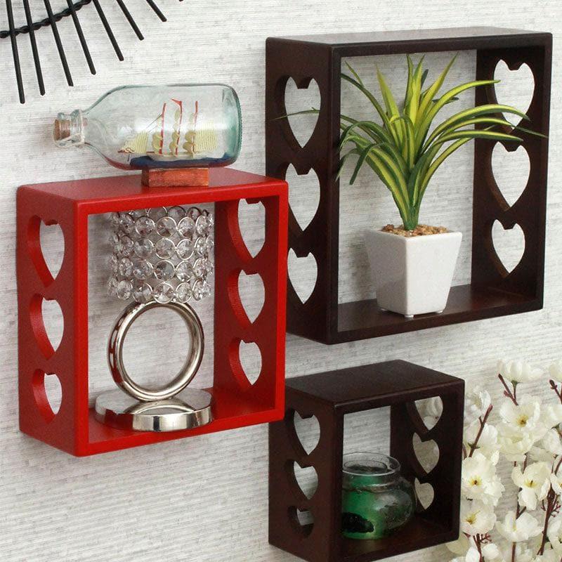 Shelves - Llyn Floating Wall Shelf (Red & Brown) - Set Of Three