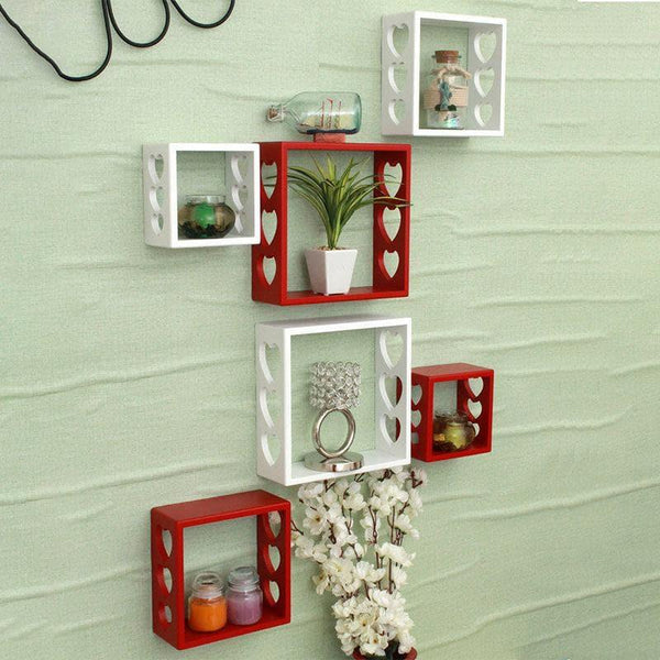 Shelves - Llyn Floating Wall Shelf (White & Red) - Set Of Six