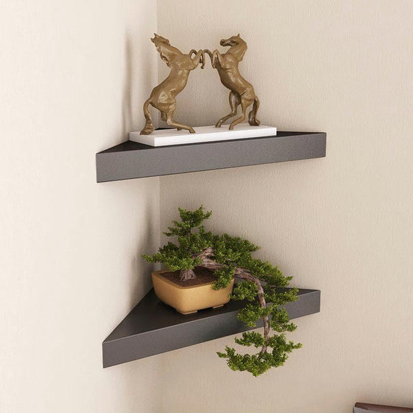 Shelves - Quirky Corner Wall Shelf - Black - Set Of Two