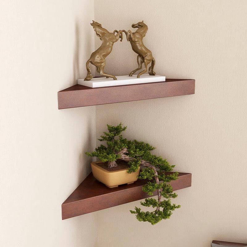 Shelves - Quirky Corner Wall Shelf - Brown - Set Of Two
