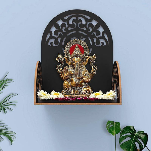 Shelves - Religious Heaven Door Wall Mandir - Black