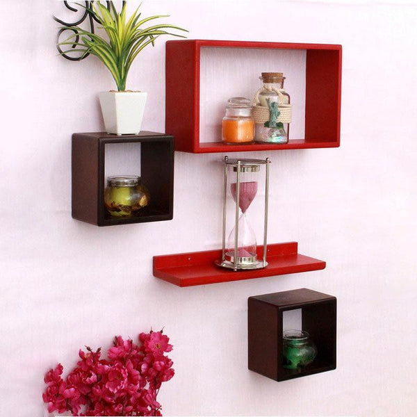 Shelves - Retro Revival Wall Shelf - Brown & Red - Set Of Four