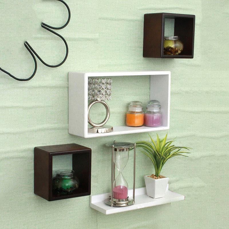 Shelves - Retro Revival Wall Shelf - White & Brown - Set Of Four