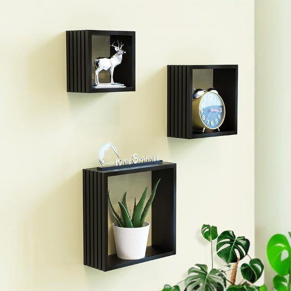 Buy Shelves - Rustic Reverie Wall Shelf - Black - Set Of Three at Vaaree online