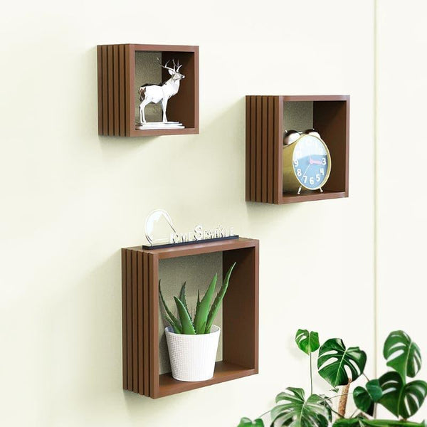 Buy Shelves - Rustic Reverie Wall Shelf - Brown - Set Of Three at Vaaree online