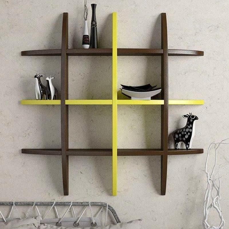 Shelves - Rustic Timber Wall Shelf - Brown & Yellow