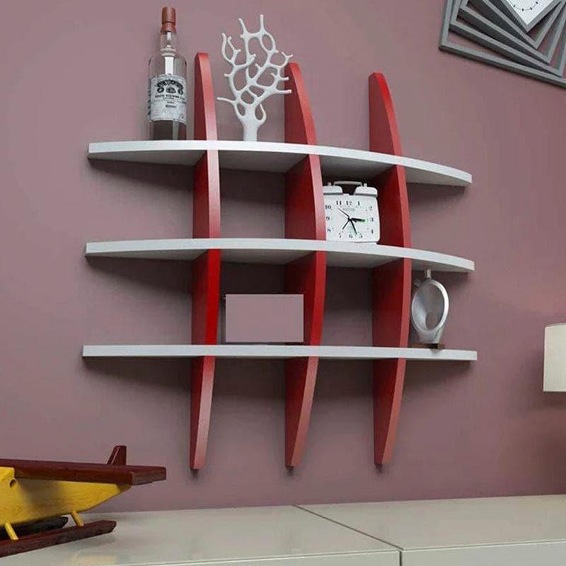 Shelves - Rustic Timber Wall Shelf - White & Red