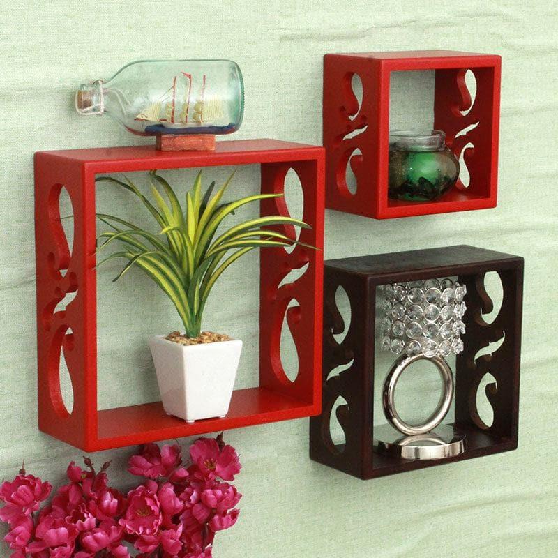 Shelves - Tenby Floating Wall Shelf (Red & Brown) - Set Of Three