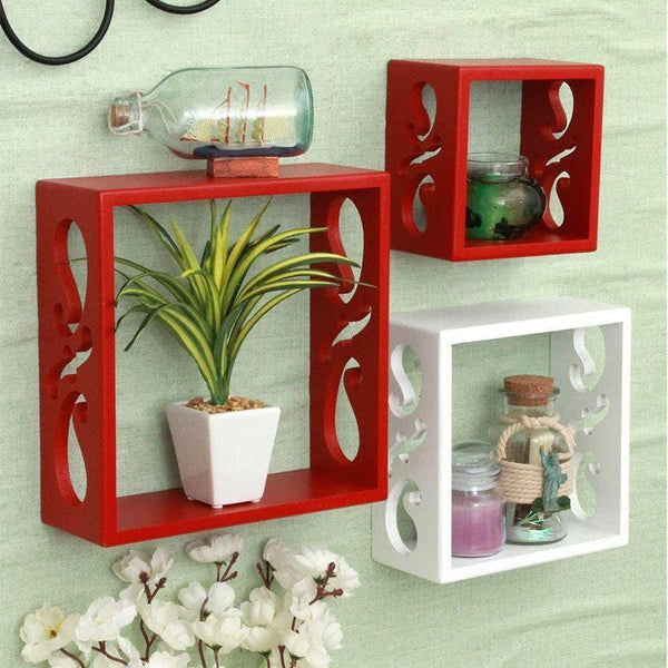 Buy Tenby Floating Wall Shelf (Red & White) - Set Of Three Shelves from Vaaree