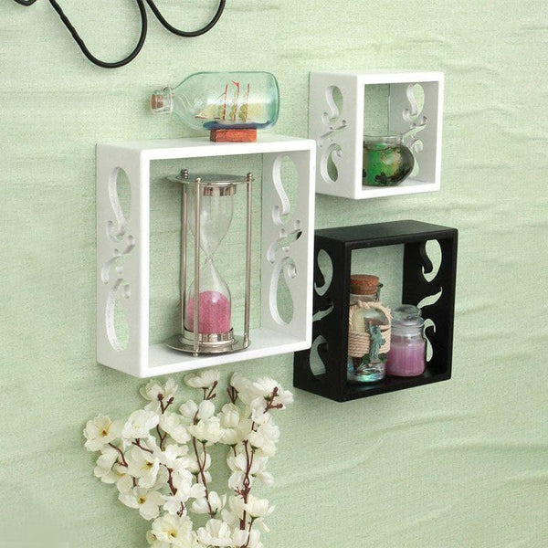 Shelves - Tenby Floating Wall Shelf (White & Black) - Set Of Three